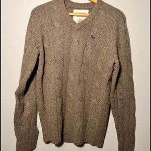 Abercrombie and Fitch Men's thick CableKnit Light Brown Vintage Sweater Size S